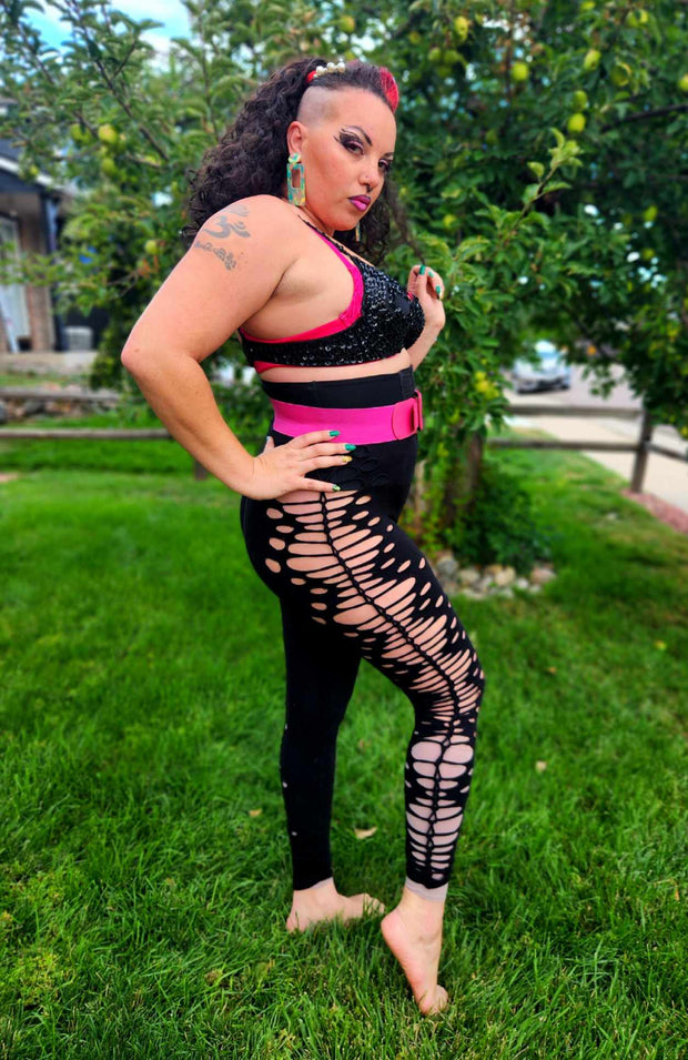 Shred Leggings - Slit weave cotton leggings.