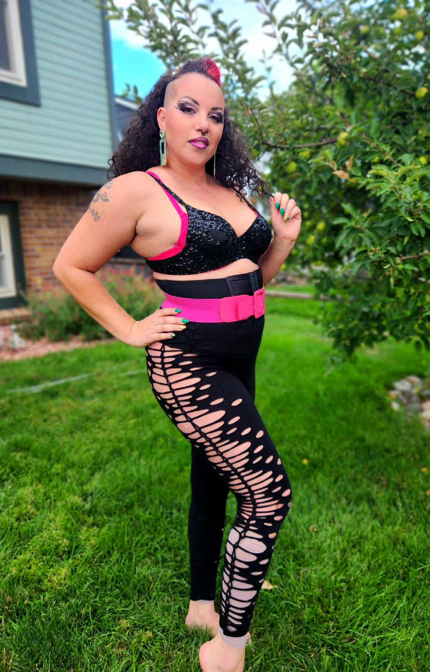 Shred Leggings - Slit weave cotton leggings.