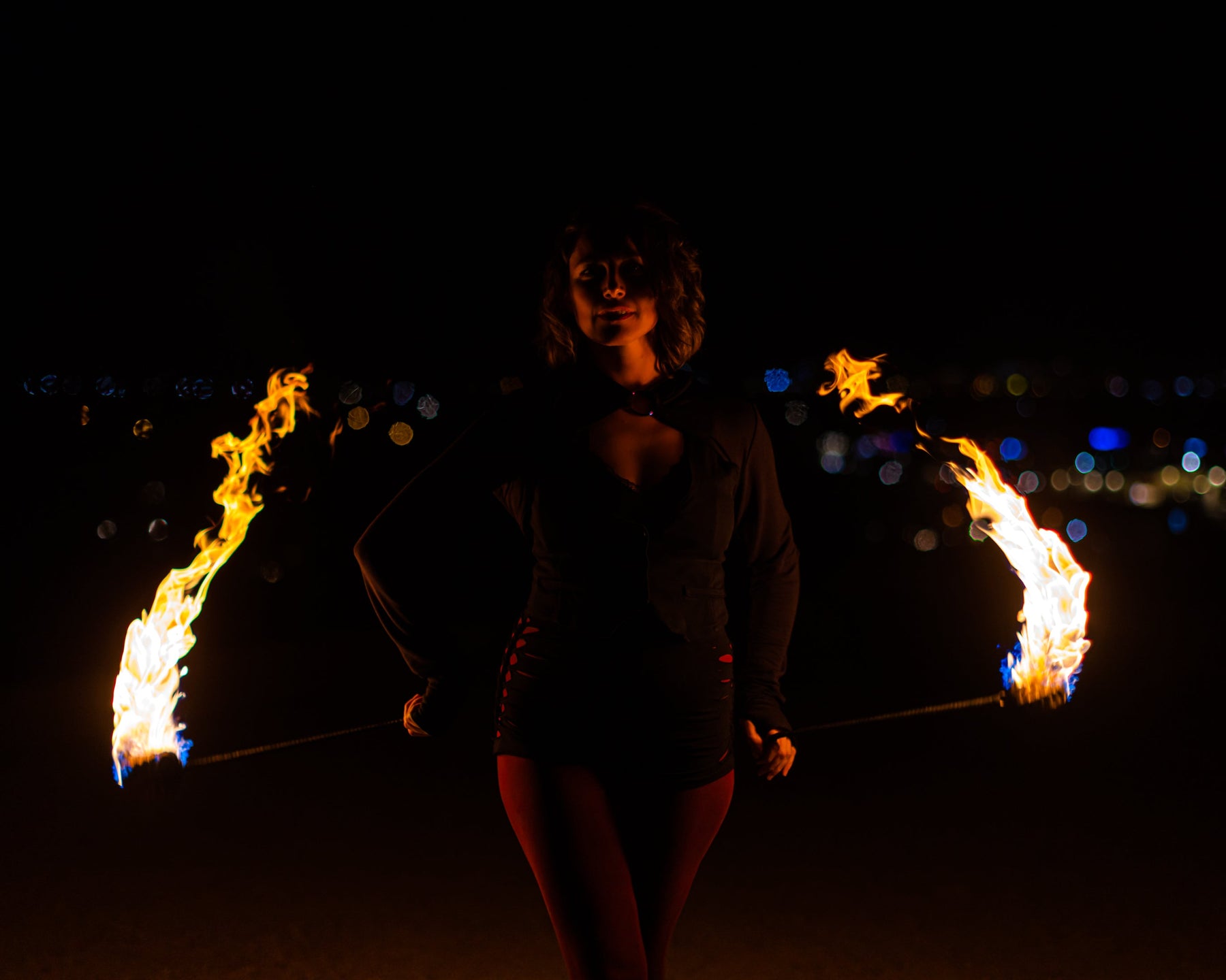 Flow Prop Rave Elite Fire Poi โ Technora Tethers & UltraPoi Knobs โ 3 Inch Woven Kevl ...