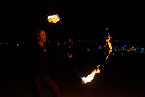 Elite Fire Poi – Technora Tethers & UltraPoi Knobs – 3 Inch Woven Kevlar MoonBlaze Heads – 24 Inch Length