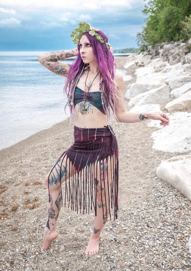 Drawstring Fringe Tie Dyed Skirt [WSO-511]