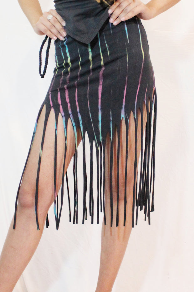 Drawstring Fringe Tie Dyed Skirt [WSO-511]