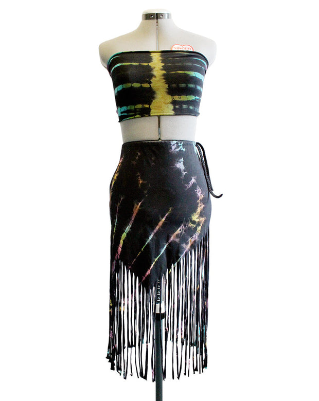 Drawstring Fringe Tie Dyed Skirt [WSO-511]