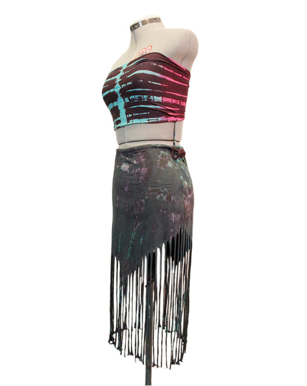 Drawstring Fringe Tie Dyed Skirt [WSO-511]