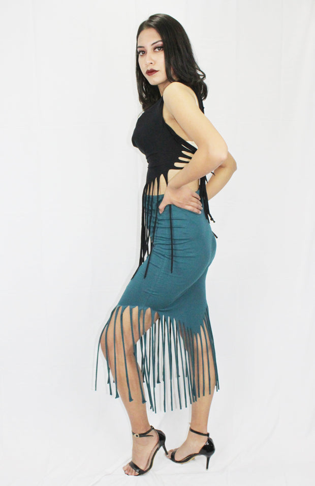 Long Drawstring Fringe Skirt [WSO-703A]